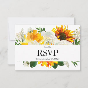 Tarjeta De Confirmación De Asistencia Floral de girasol y blanco con Boda de opción de c