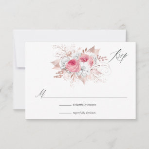 Tarjeta De Confirmación De Asistencia Floral de oro rosa y Rosa y encaje