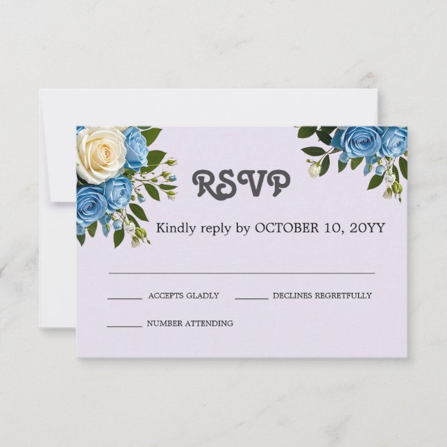 Tarjeta De Confirmación De Asistencia Floral dusty azul e marfil personalizado (Anverso)