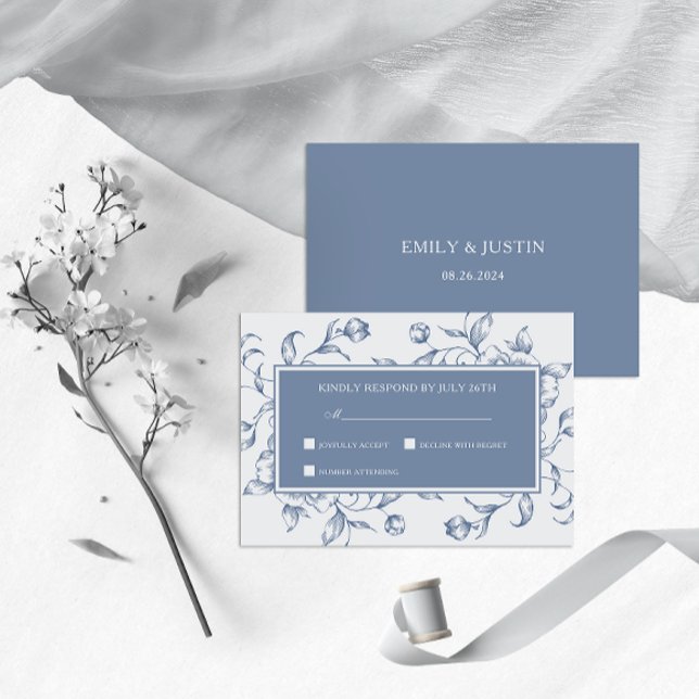 Tarjeta De Confirmación De Asistencia Floral Dusty Blue Elegant Wedding (Subido por el creador)