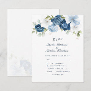 Tarjeta De Confirmación De Asistencia Floral Dusty Blue Modern Botanic