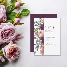 Tarjeta De Confirmación De Asistencia Floral elegante | Boda rosado morado