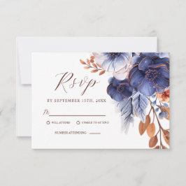 Tarjeta De Confirmación De Asistencia Floral Elegante Marina Azul Terracota Boho Boda