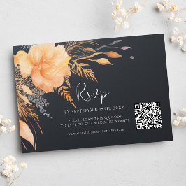 Tarjeta De Confirmación De Asistencia Floral Fall Elegante Boda de código QR