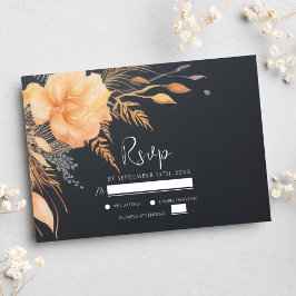 Tarjeta De Confirmación De Asistencia Floral Fall Elegante Boda Negro