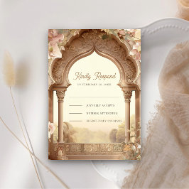 Tarjeta De Confirmación De Asistencia Floral Garden Indian Palace Arch Boda