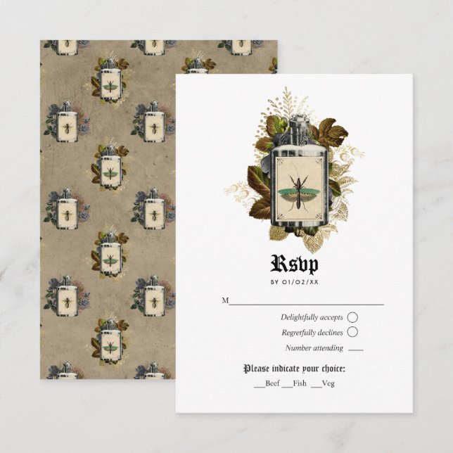 Tarjeta De Confirmación De Asistencia Floral Halloween Gothic Witch Poison (Anverso / Reverso)