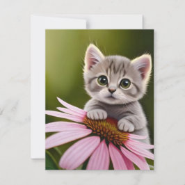 Tarjeta De Confirmación De Asistencia Floral lindo gato gris