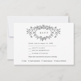 Tarjeta De Confirmación De Asistencia Floral Line Art Wedding Response Card