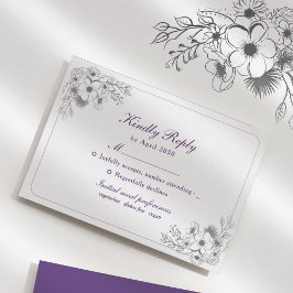 Tarjeta De Confirmación De Asistencia Floral Morado Elegante
