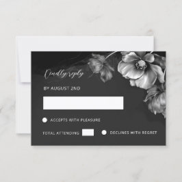 Tarjeta De Confirmación De Asistencia Floral Negro Plateado