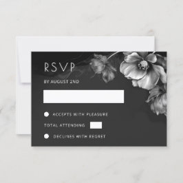 Tarjeta De Confirmación De Asistencia Floral Negro Plateado