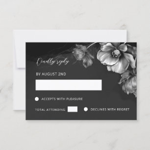 Tarjeta De Confirmación De Asistencia Floral Negro Plateado