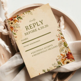 Tarjeta De Confirmación De Asistencia Floral Otoño Vintage