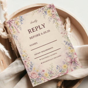 Tarjeta De Confirmación De Asistencia Floral Pastel Vintage