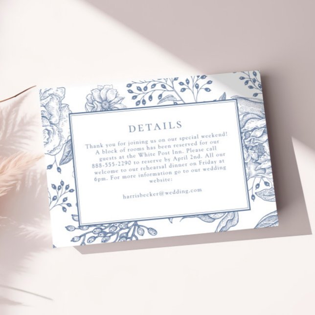 Tarjeta De Confirmación De Asistencia Floral Periwinkle Elegant Wedding Details Card (Subido por el creador)
