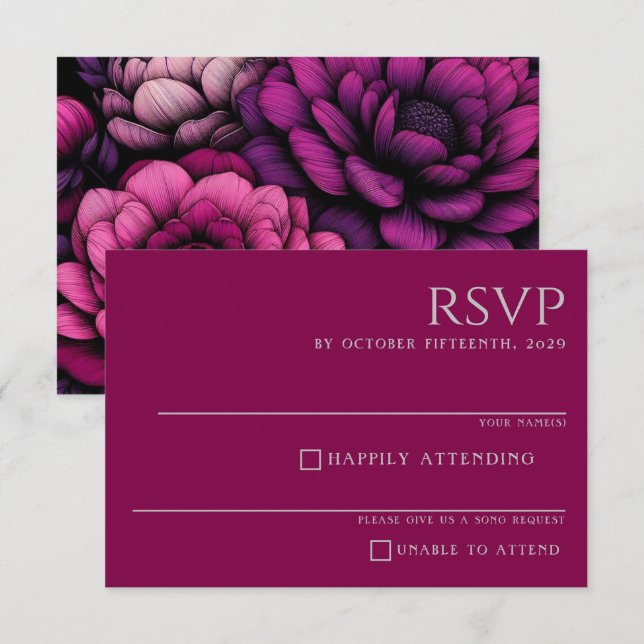 Tarjeta De Confirmación De Asistencia Floral Purple Bold (Anverso / Reverso)