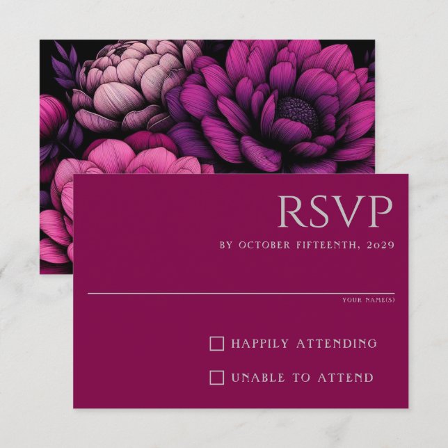 Tarjeta De Confirmación De Asistencia Floral Purple Bold (Anverso / Reverso)