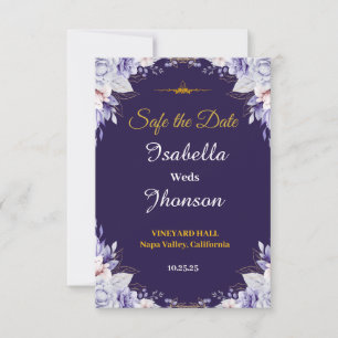Tarjeta De Confirmación De Asistencia Floral Purple Wedding Save the Date
