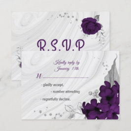 Tarjeta De Confirmación De Asistencia floral real morado plateado gris