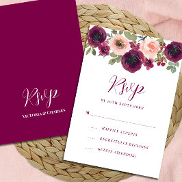 Tarjeta De Confirmación De Asistencia Floral romántica borgoña