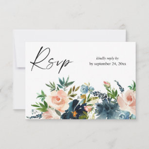 Tarjeta De Confirmación De Asistencia Floral rosa azul turquesa y marina con tarjeta RSV