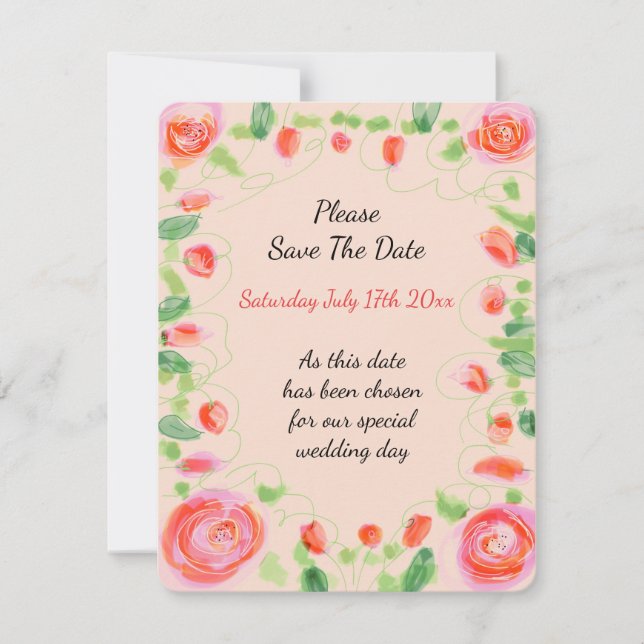 Tarjeta De Confirmación De Asistencia Floral rosa coral (Anverso)