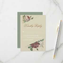 Tarjeta De Confirmación De Asistencia Floral Rústico Rosa Marsala Burgundy Rosas Moderno