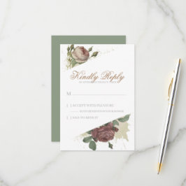 Tarjeta De Confirmación De Asistencia Floral Rústico Rosas Marsala Beige Burgundy Modern