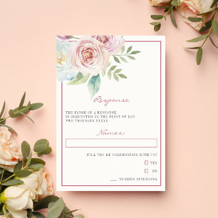 Tarjeta De Confirmación De Asistencia Floral suave vegetación romántica mauve rosa