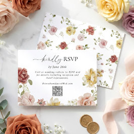 Tarjeta De Confirmación De Asistencia Floral Summer QR Code Wedding