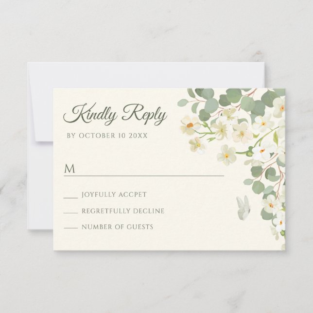 Tarjeta De Confirmación De Asistencia Floral verde pastel (Anverso)