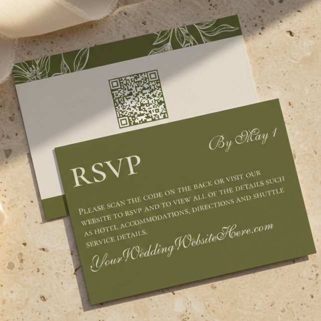 Tarjeta De Confirmación De Asistencia Floral Verde Rústico QR Boda (Rustic Green Floral QR Wedding RSVP Card)