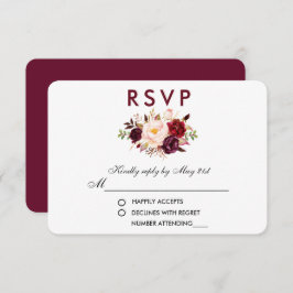 Tarjeta De Confirmación De Asistencia Floral Watercolor Burgundy Boda