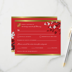 Tarjeta De Confirmación De Asistencia Florecimiento de cerezos doble felicidad Boda chin