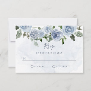 Tarjeta De Confirmación De Asistencia Flores Acuarela Azul Polvoriento Lindas