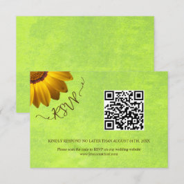 Tarjeta De Confirmación De Asistencia Flores amarillas sobre el Boda Verde abstracto