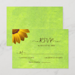 Tarjeta De Confirmación De Asistencia Flores amarillas sobre el Boda Verde abstracto