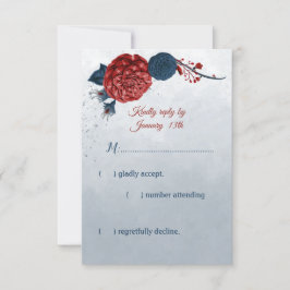 Tarjeta De Confirmación De Asistencia flores azul marino y rojo