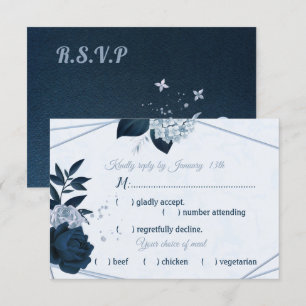 Tarjeta De Confirmación De Asistencia flores azul polvorientas y marina opción de harina