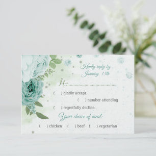 Tarjeta De Confirmación De Asistencia flores azules bonito hojas verdes opción