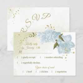 Tarjeta De Confirmación De Asistencia flores azules bonitos hojas verdes botánicas