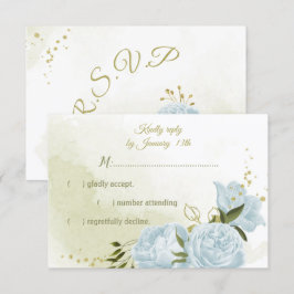 Tarjeta De Confirmación De Asistencia flores azules bonitos hojas verdes botánicas