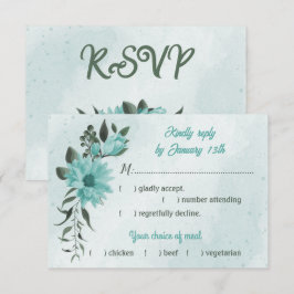 Tarjeta De Confirmación De Asistencia flores azules opción de comida vegetal