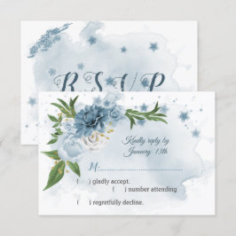 Tarjeta De Confirmación De Asistencia flores azules románticas vegetación botánica