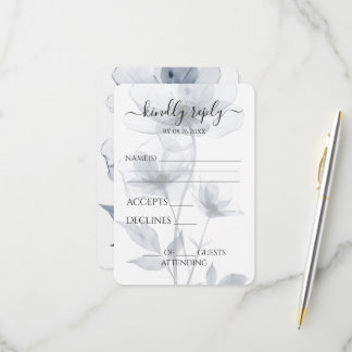 Tarjeta De Confirmación De Asistencia Flores Azules Traslúcidas Personalizadas Bodas Bon