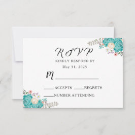 Tarjeta De Confirmación De Asistencia Flores blancas azules de bodas elegantes