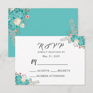 Tarjeta De Confirmación De Asistencia Flores blancas azules de bodas elegantes