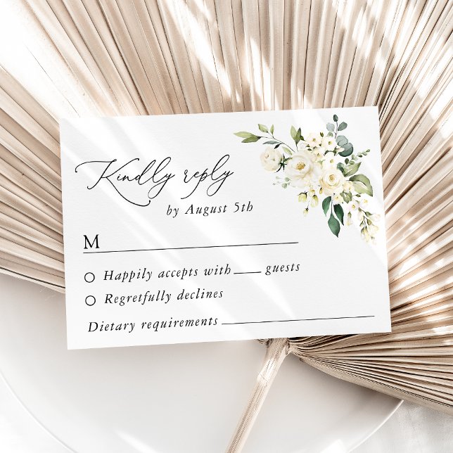 Tarjeta De Confirmación De Asistencia Flores blancas, flores de crema, vegetación, Boda (Subido por el creador)