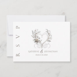 Tarjeta De Confirmación De Asistencia Flores blancas modernas con un Boda cardíaco